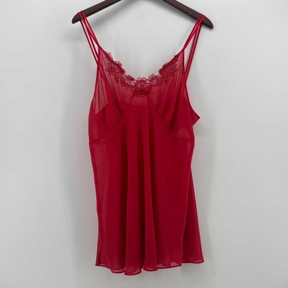 Secret Treasures Red Sheer Beaded Floral Embroidered Chemise Nightgown‎ XL